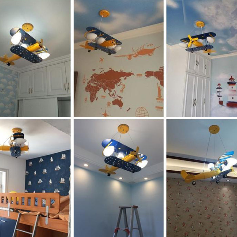 Airplane Pendant Lighting Fixtures Cartoon Glass and Metal Hanging Pendant for Children Bedroom Clearhalo 'Ceiling Lights' 'Lighting' 'Pendant Lights' 2579022