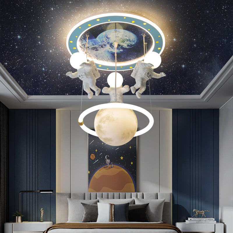 4 Lights Moon Hanging Light Cartoon Metallic Ceiling Pendant Light for Boys Bedroom Clearhalo 'Ceiling Lights' 'Pendant Lights' 'Pendants' Lighting' 2579034