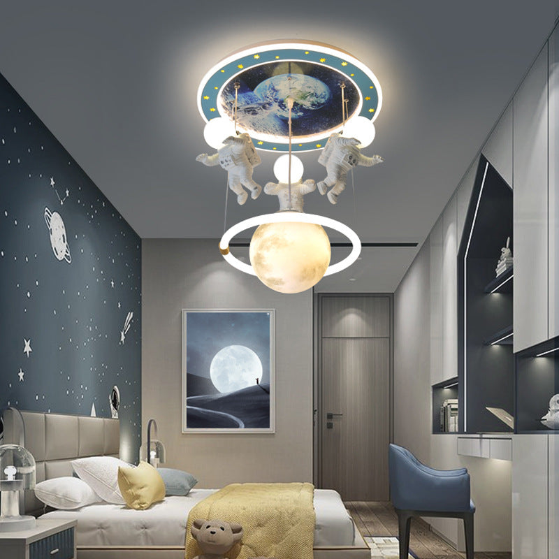 4 Lights Moon Hanging Light Cartoon Metallic Ceiling Pendant Light for Boys Bedroom Clearhalo 'Ceiling Lights' 'Pendant Lights' 'Pendants' Lighting' 2579036