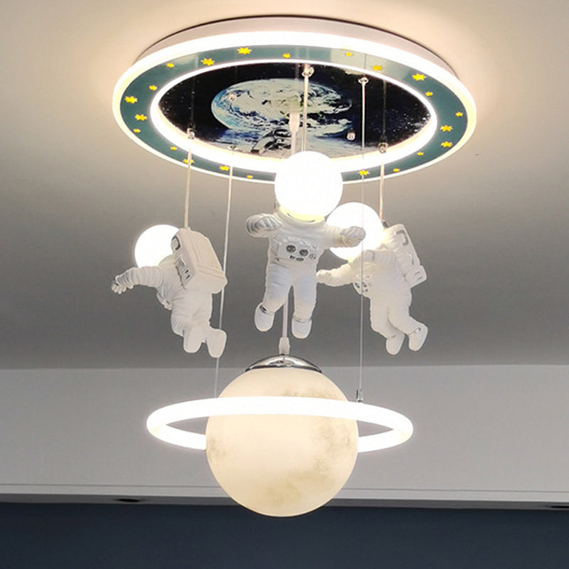 4 Lights Moon Hanging Light Cartoon Metallic Ceiling Pendant Light for Boys Bedroom Clearhalo 'Ceiling Lights' 'Pendant Lights' 'Pendants' Lighting' 2579037