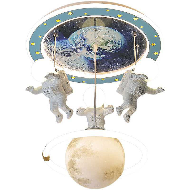 4 Lights Moon Hanging Light Cartoon Metallic Ceiling Pendant Light for Boys Bedroom Clearhalo 'Ceiling Lights' 'Pendant Lights' 'Pendants' Lighting' 2579039