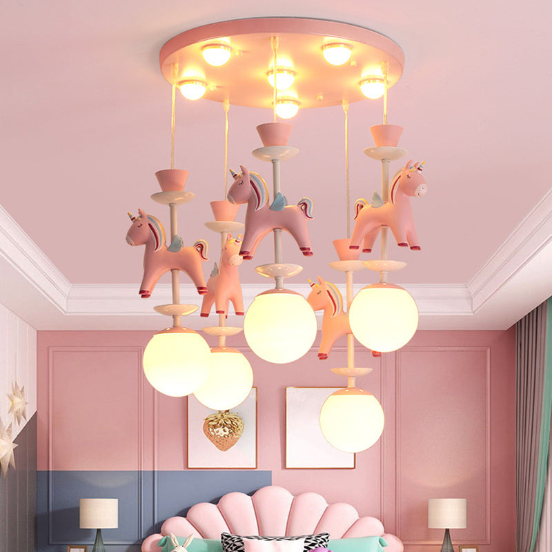 Carousel Hanging Ceiling Light Cartoon Resin Hanging Pendant Light for Girls Bedroom Clearhalo 'Ceiling Lights' 'Pendant Lights' 'Pendants' Lighting' 2579070