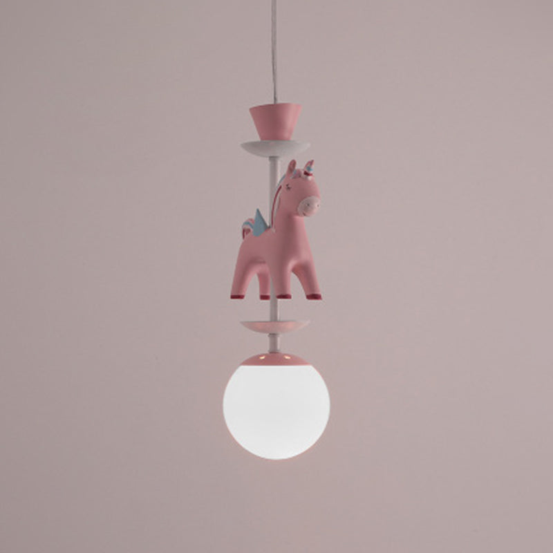 Carousel Hanging Ceiling Light Cartoon Resin Hanging Pendant Light for Girls Bedroom 1 Pink Warm Clearhalo 'Ceiling Lights' 'Pendant Lights' 'Pendants' Lighting' 2579071