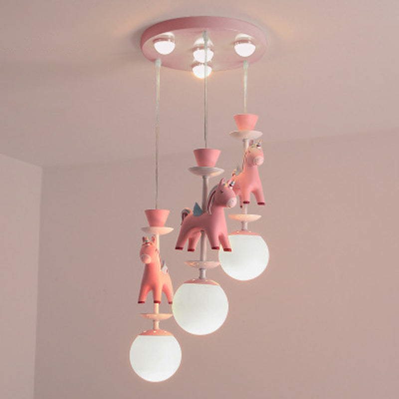 Carousel Hanging Ceiling Light Cartoon Resin Hanging Pendant Light for Girls Bedroom 3 Pink Warm Clearhalo 'Ceiling Lights' 'Pendant Lights' 'Pendants' Lighting' 2579072