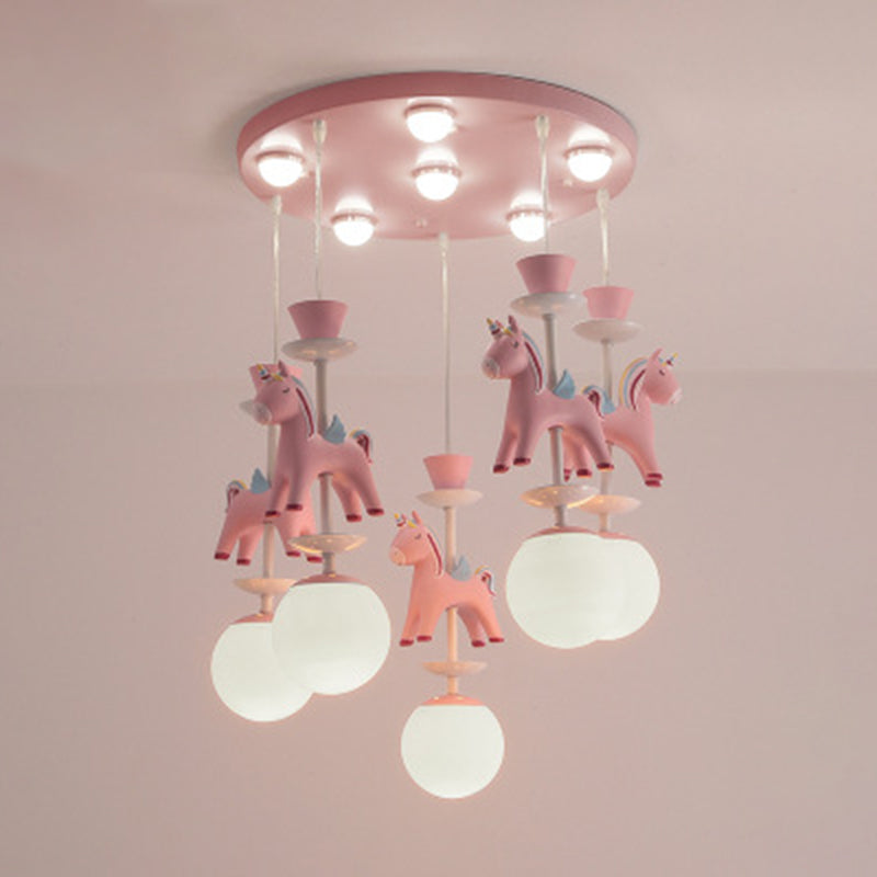 Carousel Hanging Ceiling Light Cartoon Resin Hanging Pendant Light for Girls Bedroom 5 Pink Warm Clearhalo 'Ceiling Lights' 'Pendant Lights' 'Pendants' Lighting' 2579074