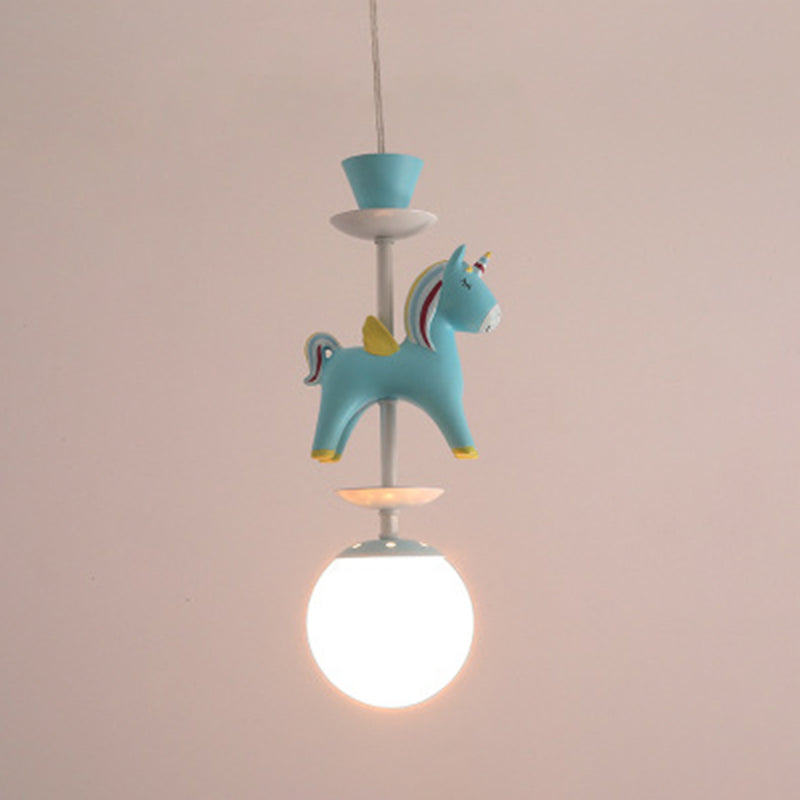 Carousel Hanging Ceiling Light Cartoon Resin Hanging Pendant Light for Girls Bedroom 1 Blue Warm Clearhalo 'Ceiling Lights' 'Pendant Lights' 'Pendants' Lighting' 2579076