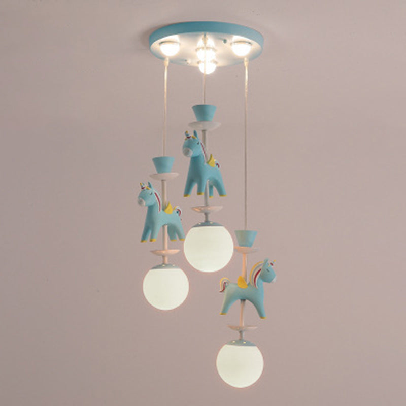 Carousel Hanging Ceiling Light Cartoon Resin Hanging Pendant Light for Girls Bedroom 3 Blue Warm Clearhalo 'Ceiling Lights' 'Pendant Lights' 'Pendants' Lighting' 2579078