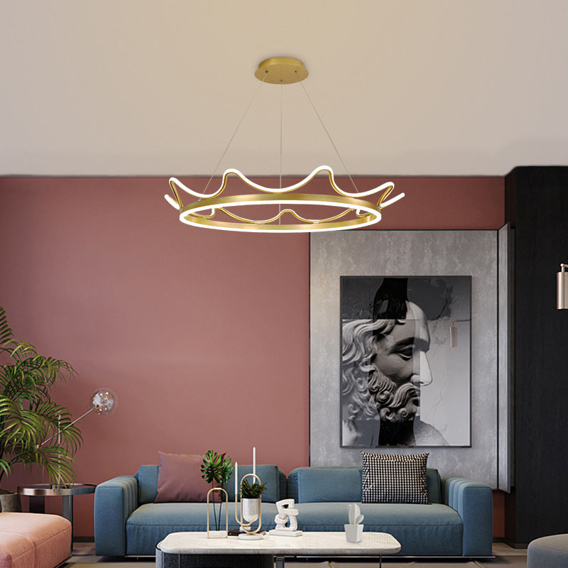 1 Light Crown Suspension Pendant Light Kids Metallic Hanging Ceiling Light for Bedroom Clearhalo 'Ceiling Lights' 'Pendant Lights' 'Pendants' Lighting' 2579125