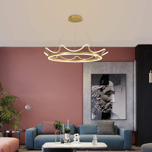 1 Light Crown Suspension Pendant Light Kids Metallic Hanging Ceiling Light for Bedroom Clearhalo 'Ceiling Lights' 'Pendant Lights' 'Pendants' Lighting' 2579125