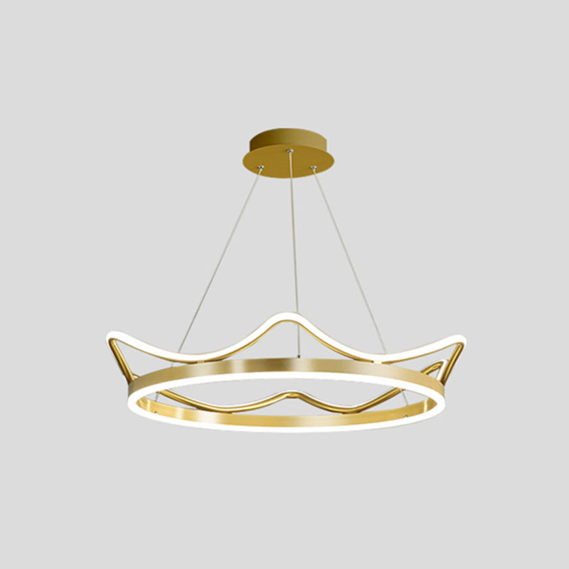 1 Light Crown Suspension Pendant Light Kids Metallic Hanging Ceiling Light for Bedroom Gold 28.5" Clearhalo 'Ceiling Lights' 'Pendant Lights' 'Pendants' Lighting' 2579126