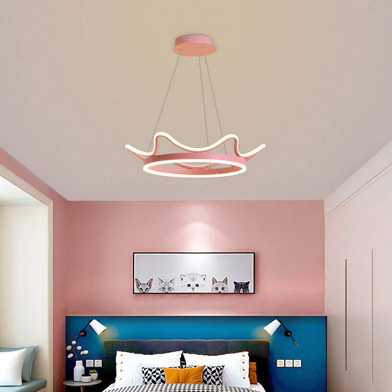 1 Light Crown Suspension Pendant Light Kids Metallic Hanging Ceiling Light for Bedroom Clearhalo 'Ceiling Lights' 'Pendant Lights' 'Pendants' Lighting' 2579127