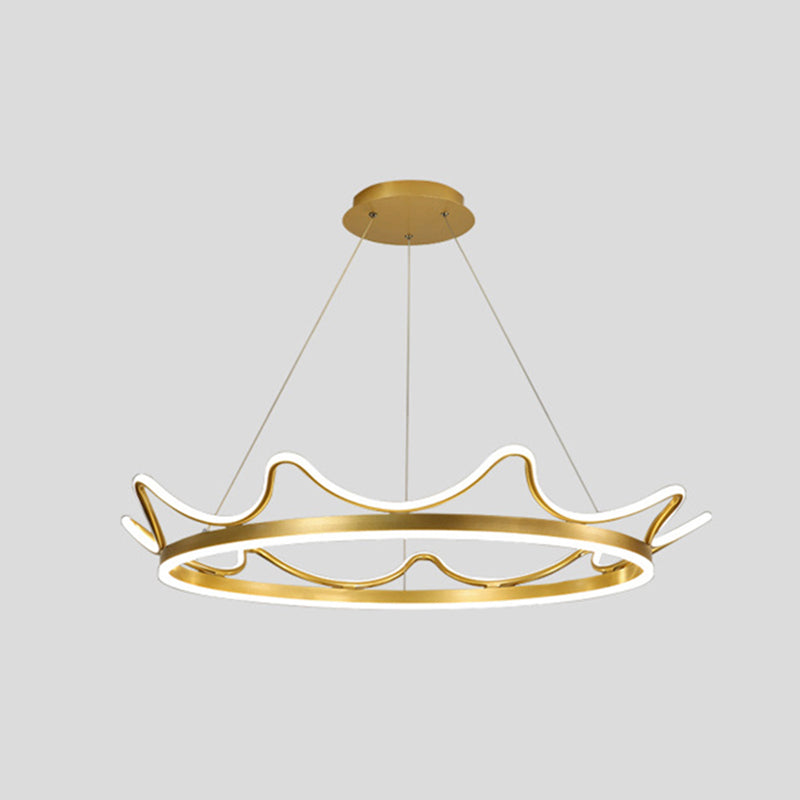 1 Light Crown Suspension Pendant Light Kids Metallic Hanging Ceiling Light for Bedroom Gold 36.5" Clearhalo 'Ceiling Lights' 'Pendant Lights' 'Pendants' Lighting' 2579128