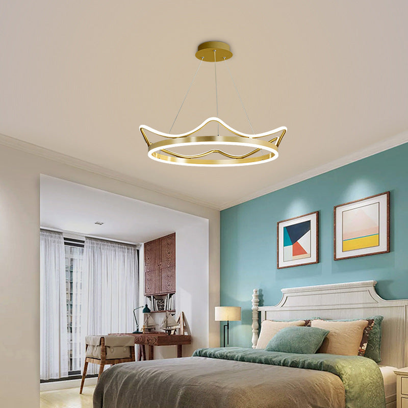 1 Light Crown Suspension Pendant Light Kids Metallic Hanging Ceiling Light for Bedroom Clearhalo 'Ceiling Lights' 'Pendant Lights' 'Pendants' Lighting' 2579130