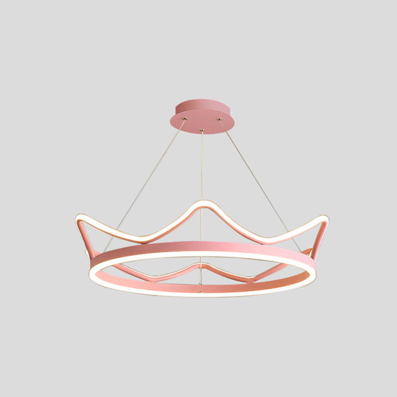 1 Light Crown Suspension Pendant Light Kids Metallic Hanging Ceiling Light for Bedroom Pink 28.5" Clearhalo 'Ceiling Lights' 'Pendant Lights' 'Pendants' Lighting' 2579131