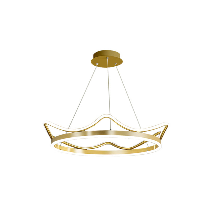 1 Light Crown Suspension Pendant Light Kids Metallic Hanging Ceiling Light for Bedroom Clearhalo 'Ceiling Lights' 'Pendant Lights' 'Pendants' Lighting' 2579132