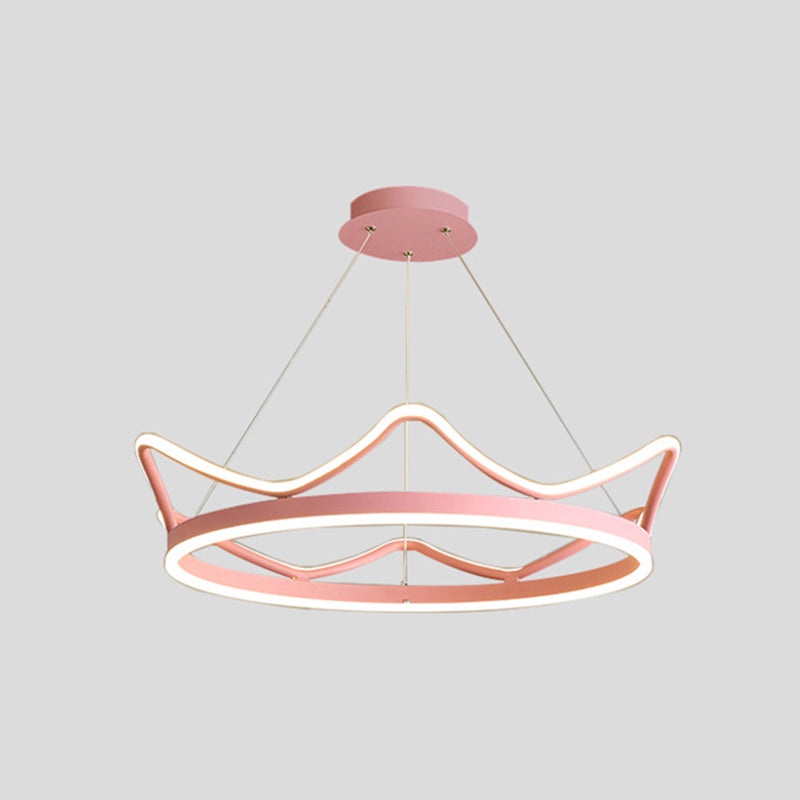 1 Light Crown Suspension Pendant Light Kids Metallic Hanging Ceiling Light for Bedroom Pink 36.5" Clearhalo 'Ceiling Lights' 'Pendant Lights' 'Pendants' Lighting' 2579133