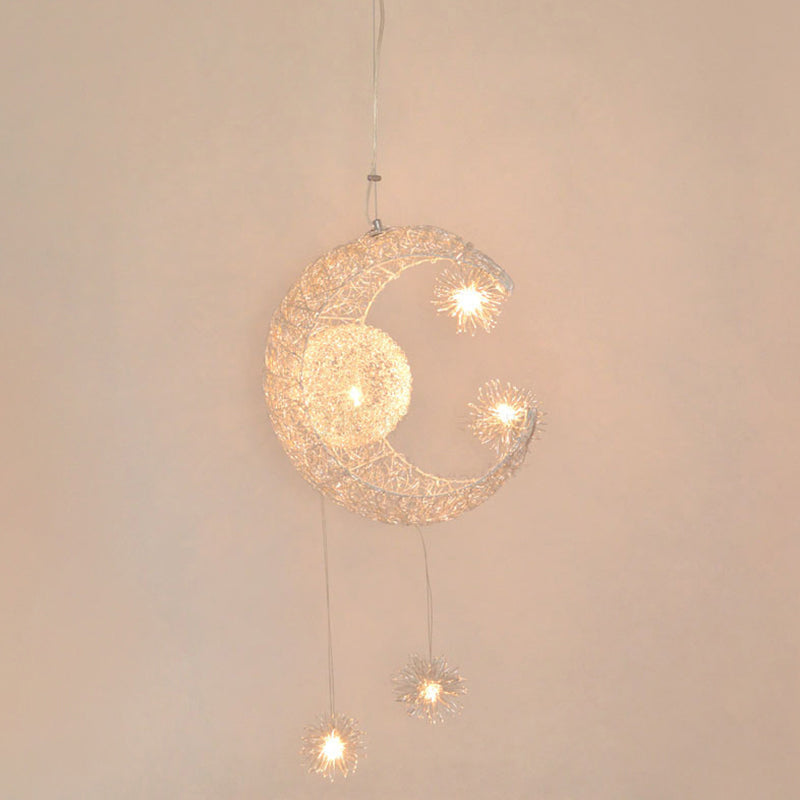 5 Lights Moon and Star Ceiling Suspension Lamp Kids Metallic Pendant Light Fixtures for Boys Girls Bedroom Clearhalo 'Ceiling Lights' 'Pendant Lights' 'Pendants' Lighting' 2579177