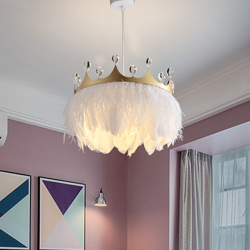 1 Light Crown Suspended Lighting Fixture simplicity Nordic Style Metallic Ceiling Lamp for Children Bedroom White Clearhalo 'Ceiling Lights' 'Pendant Lights' 'Pendants' Lighting' 2579192