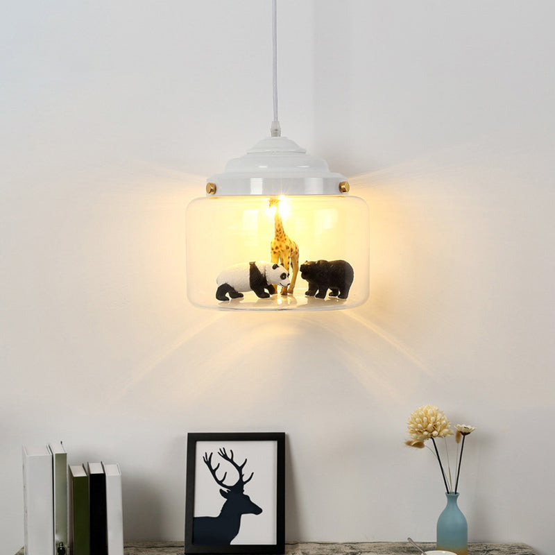 1 Light Little Zoo Pendant Ceiling Lights Cartoon Glass Hanging Ceiling Light for Bedroom Clearhalo 'Ceiling Lights' 'Pendant Lights' 'Pendants' Lighting' 2579197