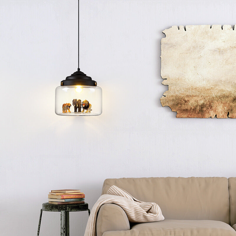 1 Light Little Zoo Pendant Ceiling Lights Cartoon Glass Hanging Ceiling Light for Bedroom Black Clearhalo 'Ceiling Lights' 'Pendant Lights' 'Pendants' Lighting' 2579199