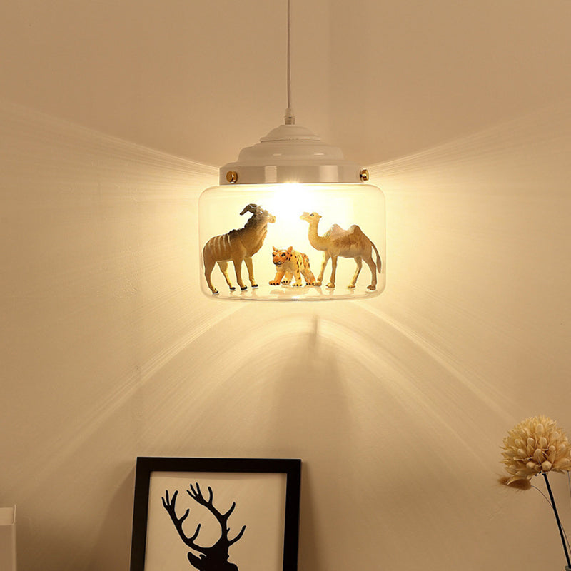 1 Light Little Zoo Pendant Ceiling Lights Cartoon Glass Hanging Ceiling Light for Bedroom Clearhalo 'Ceiling Lights' 'Pendant Lights' 'Pendants' Lighting' 2579200