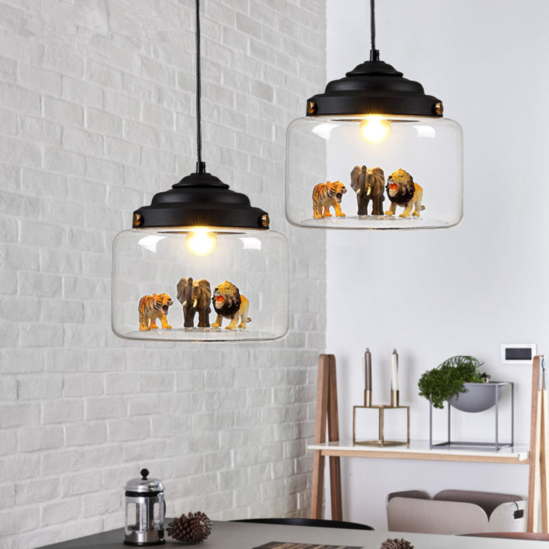 1 Light Little Zoo Pendant Ceiling Lights Cartoon Glass Hanging Ceiling Light for Bedroom Clearhalo 'Ceiling Lights' 'Pendant Lights' 'Pendants' Lighting' 2579202