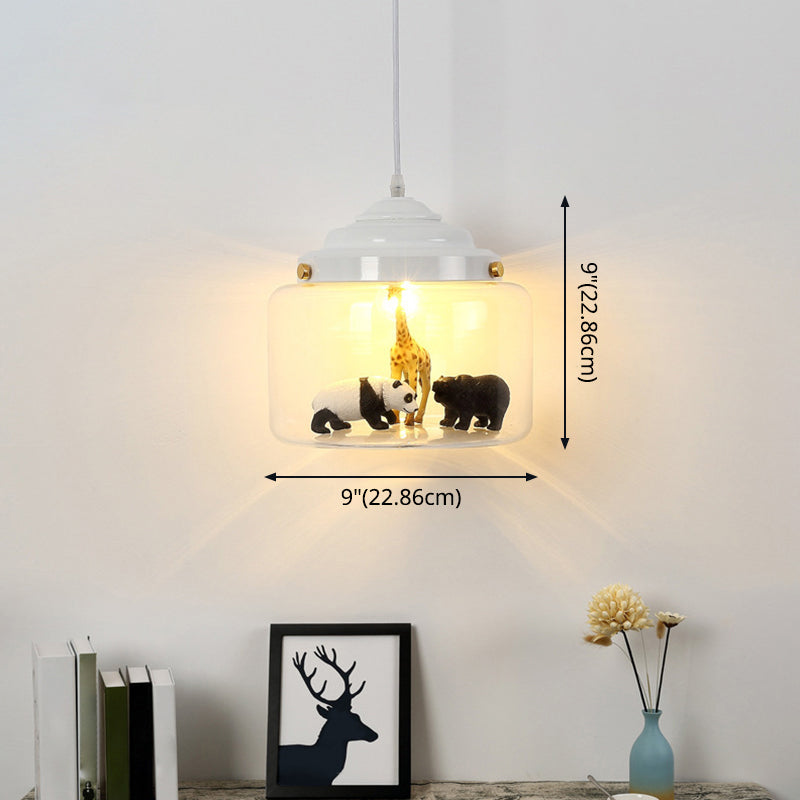 1 Light Little Zoo Pendant Ceiling Lights Cartoon Glass Hanging Ceiling Light for Bedroom Clearhalo 'Ceiling Lights' 'Pendant Lights' 'Pendants' Lighting' 2579204