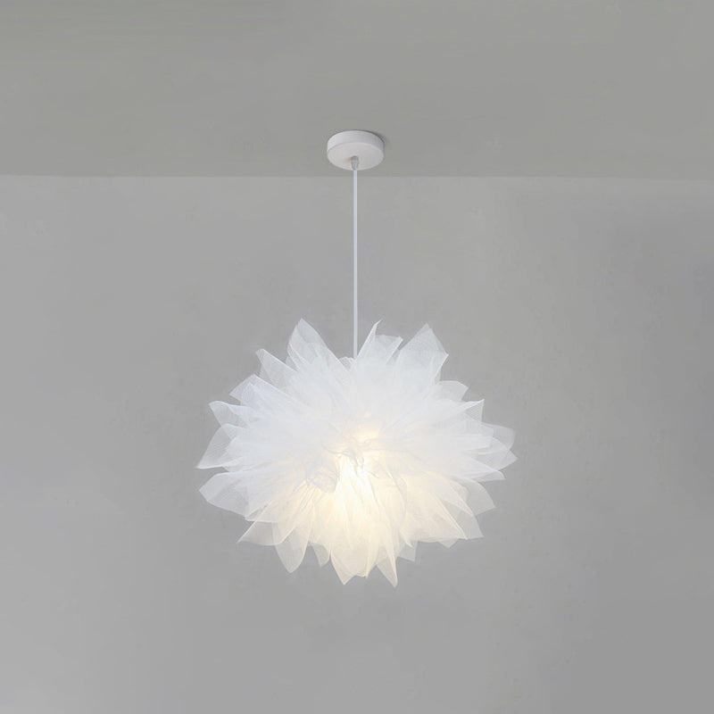 1 Light Flower Pendant Lighting Fixtures Nordic Style Fabric Hanging Ceiling Light for Bedroom White 18" Clearhalo 'Ceiling Lights' 'Pendant Lights' 'Pendants' Lighting' 2579206