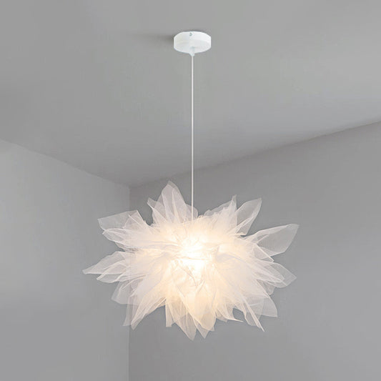 1 Light Flower Pendant Lighting Fixtures Nordic Style Fabric Hanging Ceiling Light for Bedroom White 27" Clearhalo 'Ceiling Lights' 'Pendant Lights' 'Pendants' Lighting' 2579207