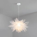 1 Light Flower Pendant Lighting Fixtures Nordic Style Fabric Hanging Ceiling Light for Bedroom White 27" Clearhalo 'Ceiling Lights' 'Pendant Lights' 'Pendants' Lighting' 2579207