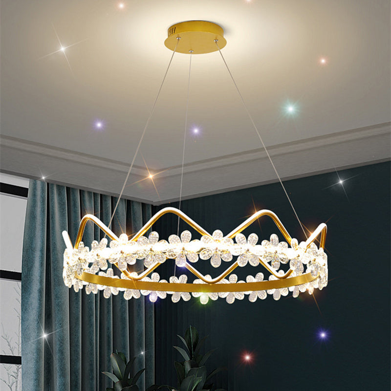 1 Light Crown Hanging Pendant Light Nordic Style Crystal Suspended Lighting Fixture for Living Room Clearhalo 'Ceiling Lights' 'Pendant Lights' 'Pendants' Lighting' 2579214