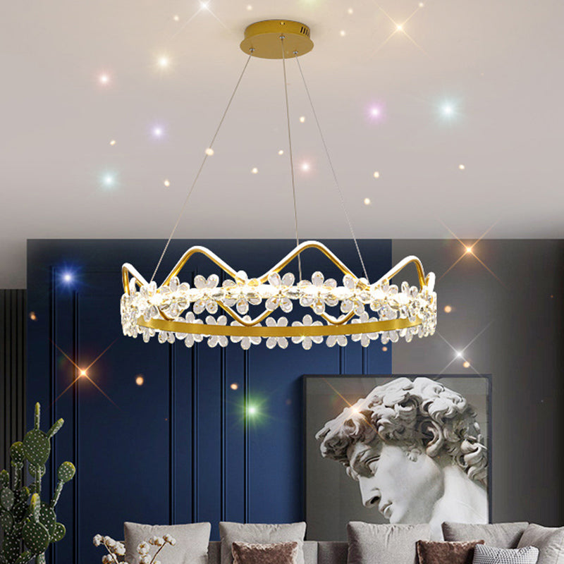 1 Light Crown Hanging Pendant Light Nordic Style Crystal Suspended Lighting Fixture for Living Room Clearhalo 'Ceiling Lights' 'Pendant Lights' 'Pendants' Lighting' 2579216