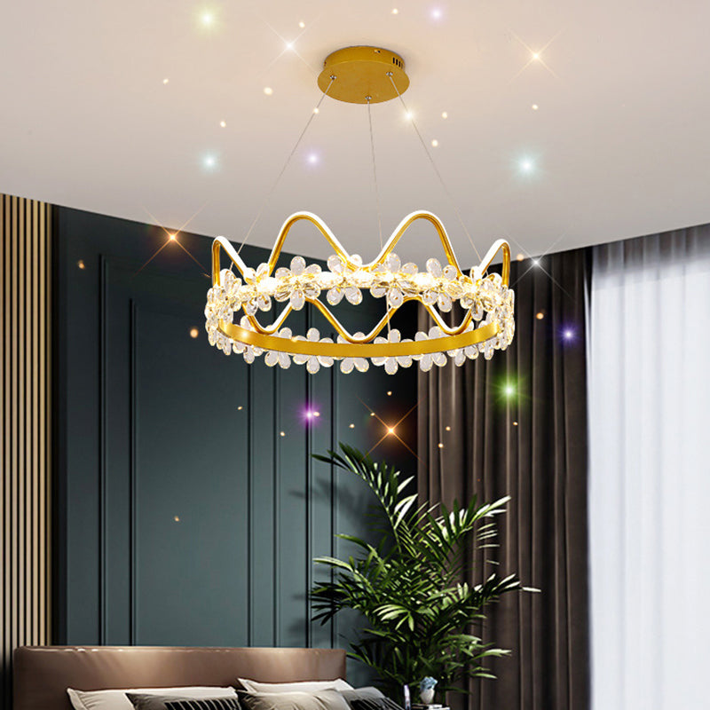 1 Light Crown Hanging Pendant Light Nordic Style Crystal Suspended Lighting Fixture for Living Room Clearhalo 'Ceiling Lights' 'Pendant Lights' 'Pendants' Lighting' 2579219