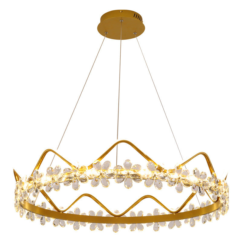 1 Light Crown Hanging Pendant Light Nordic Style Crystal Suspended Lighting Fixture for Living Room Clearhalo 'Ceiling Lights' 'Pendant Lights' 'Pendants' Lighting' 2579222