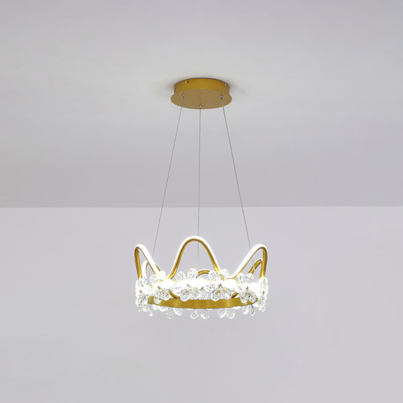 1 Light Crown Hanging Pendant Light Nordic Style Crystal Suspended Lighting Fixture for Living Room Gold 17" White Clearhalo 'Ceiling Lights' 'Pendant Lights' 'Pendants' Lighting' 2579225