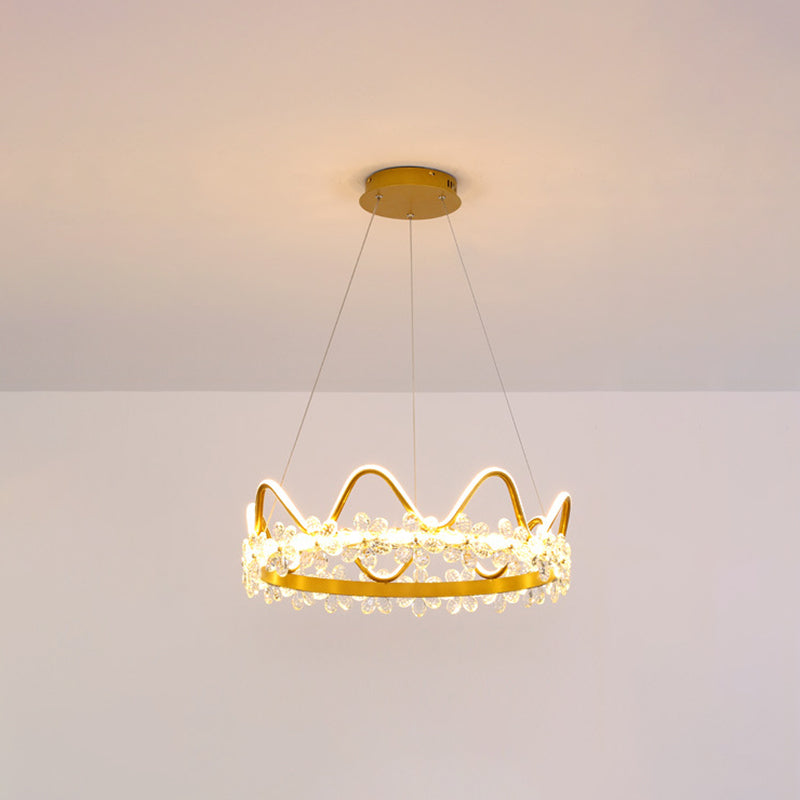 1 Light Crown Hanging Pendant Light Nordic Style Crystal Suspended Lighting Fixture for Living Room Gold 25" Warm Clearhalo 'Ceiling Lights' 'Pendant Lights' 'Pendants' Lighting' 2579239