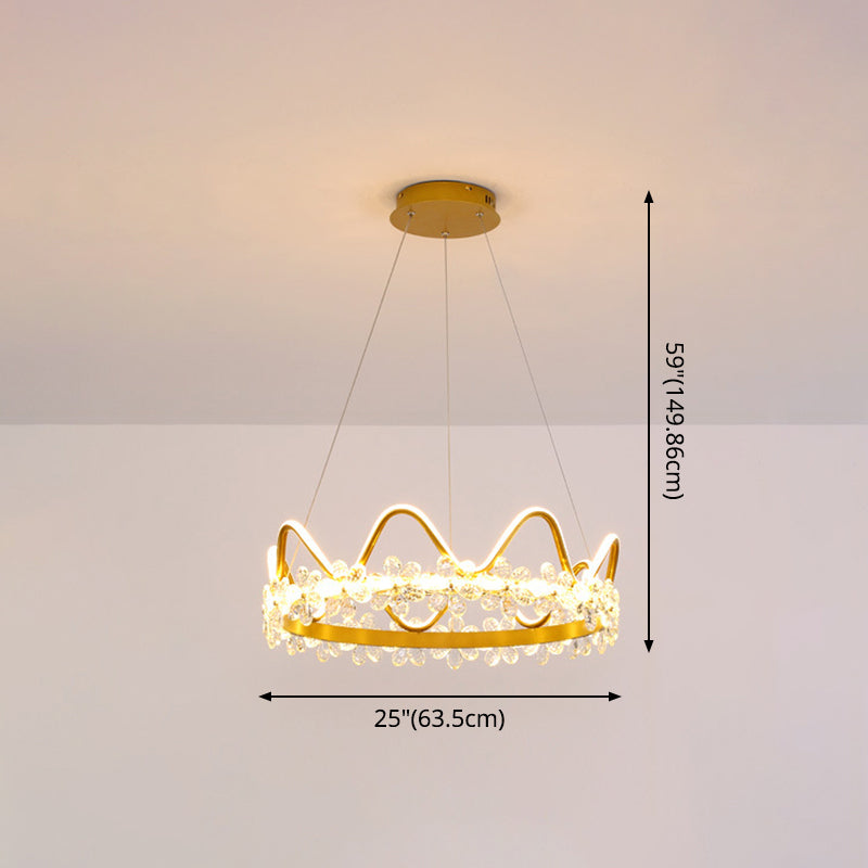 1 Light Crown Hanging Pendant Light Nordic Style Crystal Suspended Lighting Fixture for Living Room Clearhalo 'Ceiling Lights' 'Pendant Lights' 'Pendants' Lighting' 2579240