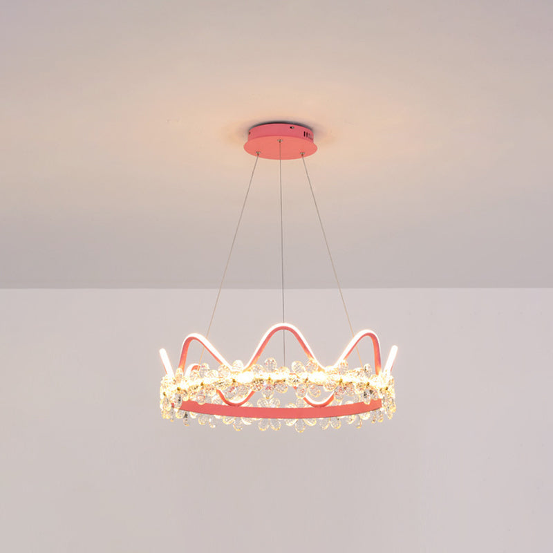 1 Light Crown Hanging Pendant Light Nordic Style Crystal Suspended Lighting Fixture for Living Room Pink 25" Third Gear Clearhalo 'Ceiling Lights' 'Pendant Lights' 'Pendants' Lighting' 2579242