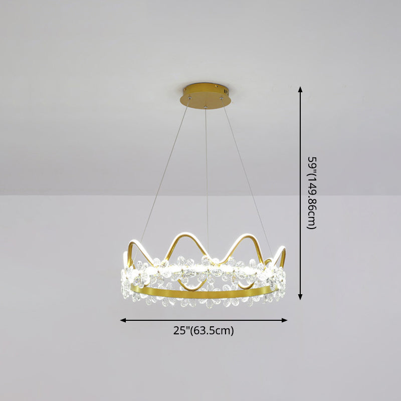 1 Light Crown Hanging Pendant Light Nordic Style Crystal Suspended Lighting Fixture for Living Room Clearhalo 'Ceiling Lights' 'Pendant Lights' 'Pendants' Lighting' 2579243