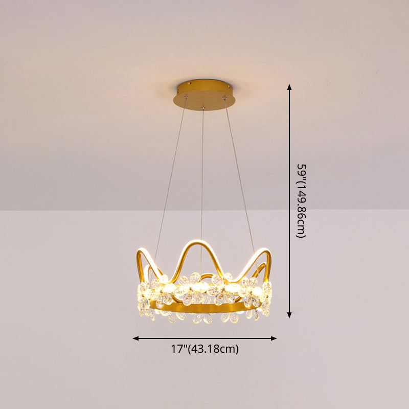 1 Light Crown Hanging Pendant Light Nordic Style Crystal Suspended Lighting Fixture for Living Room Clearhalo 'Ceiling Lights' 'Pendant Lights' 'Pendants' Lighting' 2579244