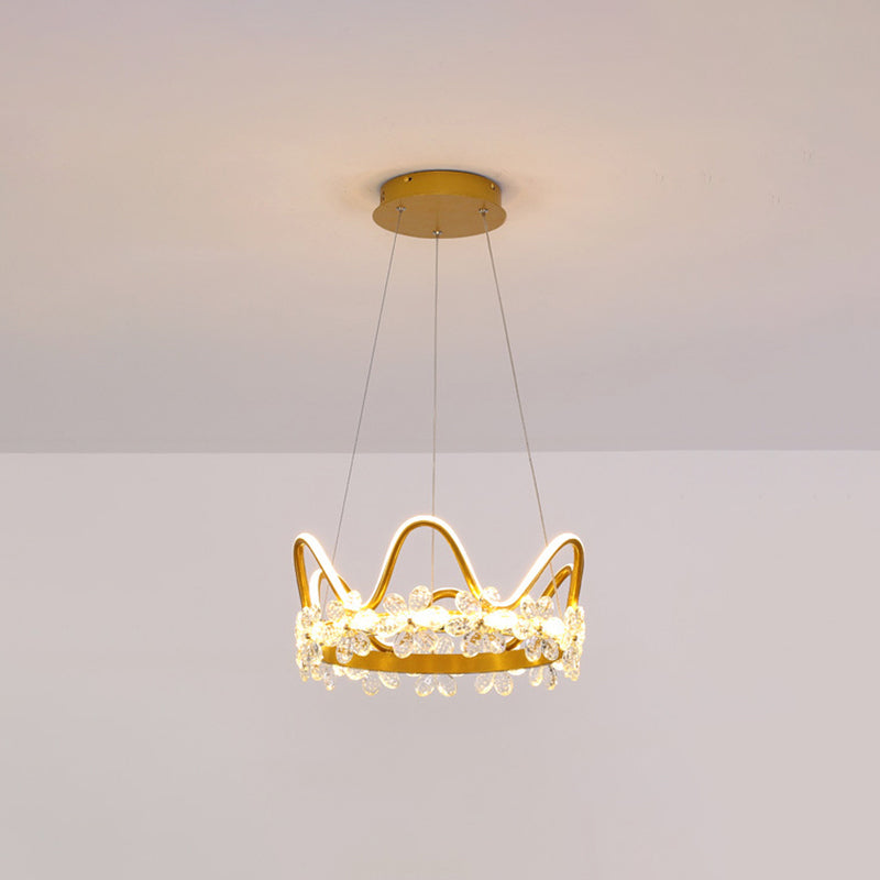 1 Light Crown Hanging Pendant Light Nordic Style Crystal Suspended Lighting Fixture for Living Room Gold 17" Warm Clearhalo 'Ceiling Lights' 'Pendant Lights' 'Pendants' Lighting' 2579245