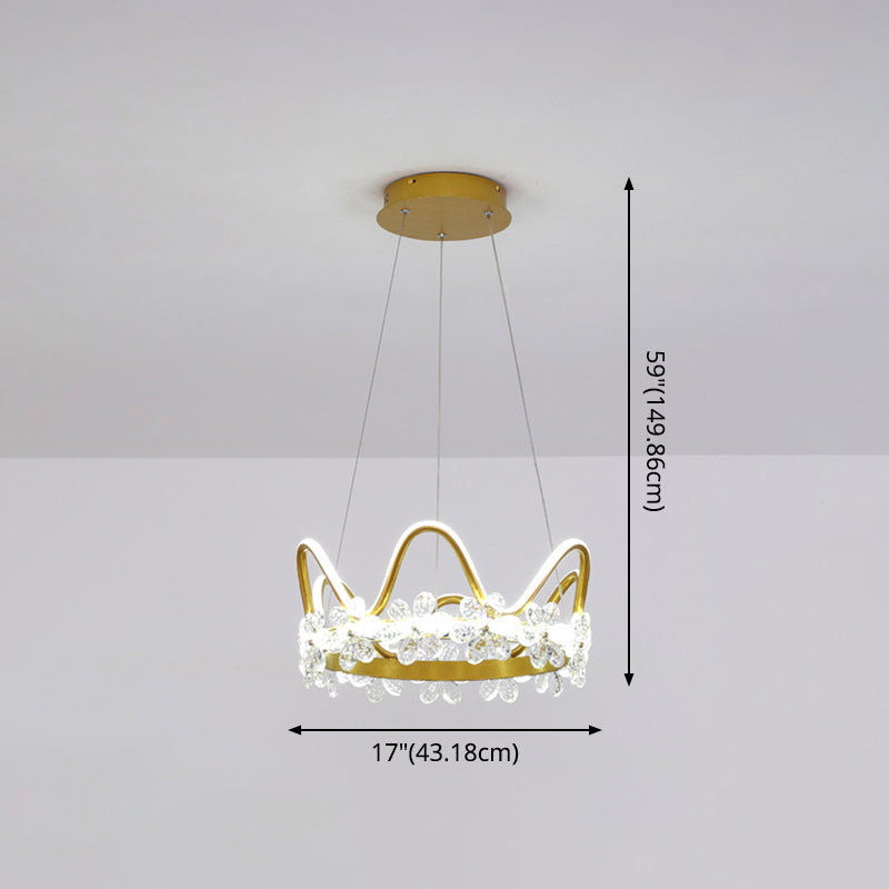 1 Light Crown Hanging Pendant Light Nordic Style Crystal Suspended Lighting Fixture for Living Room Clearhalo 'Ceiling Lights' 'Pendant Lights' 'Pendants' Lighting' 2579246