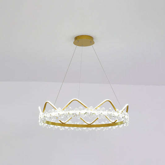 1 Light Crown Hanging Pendant Light Nordic Style Crystal Suspended Lighting Fixture for Living Room Gold 32.5" White Clearhalo 'Ceiling Lights' 'Pendant Lights' 'Pendants' Lighting' 2579250
