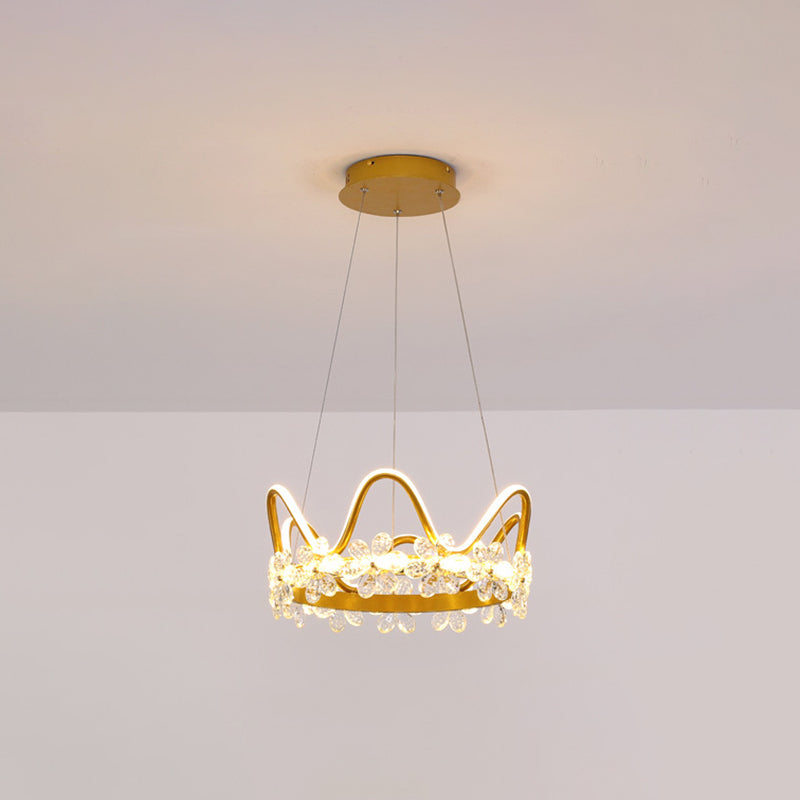 1 Light Crown Hanging Pendant Light Nordic Style Crystal Suspended Lighting Fixture for Living Room Gold 17" Remote Control Stepless Dimming Clearhalo 'Ceiling Lights' 'Pendant Lights' 'Pendants' Lighting' 2579253