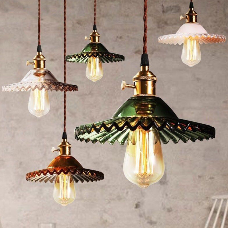 1-Light Scalloped Pendant Lamp Retro Industrial Style Lotus Glass Restaurant Hanging Lamp Clearhalo 'Ceiling Lights' 'Glass shade' 'Glass' 'Industrial Pendants' 'Industrial' 'Middle Century Pendants' 'Pendant Lights' 'Pendants' 'Tiffany' Lighting' 2579264