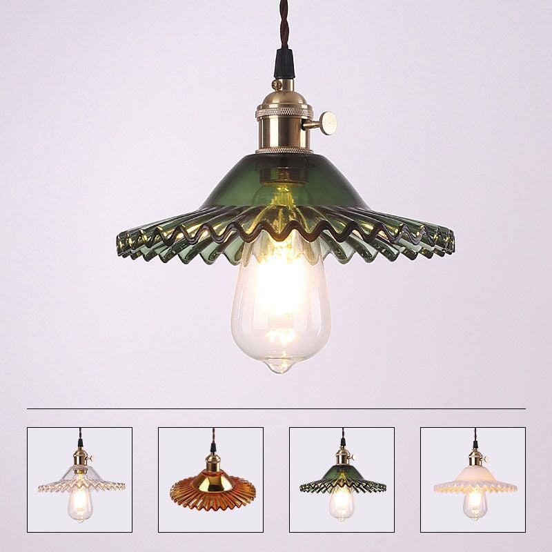 1-Light Scalloped Pendant Lamp Retro Industrial Style Lotus Glass Restaurant Hanging Lamp Clearhalo 'Ceiling Lights' 'Glass shade' 'Glass' 'Industrial Pendants' 'Industrial' 'Middle Century Pendants' 'Pendant Lights' 'Pendants' 'Tiffany' Lighting' 2579265