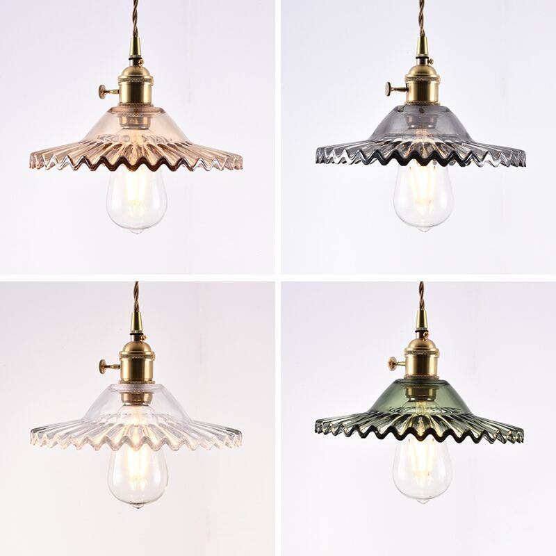 1-Light Scalloped Pendant Lamp Retro Industrial Style Lotus Glass Restaurant Hanging Lamp Clearhalo 'Ceiling Lights' 'Glass shade' 'Glass' 'Industrial Pendants' 'Industrial' 'Middle Century Pendants' 'Pendant Lights' 'Pendants' 'Tiffany' Lighting' 2579266