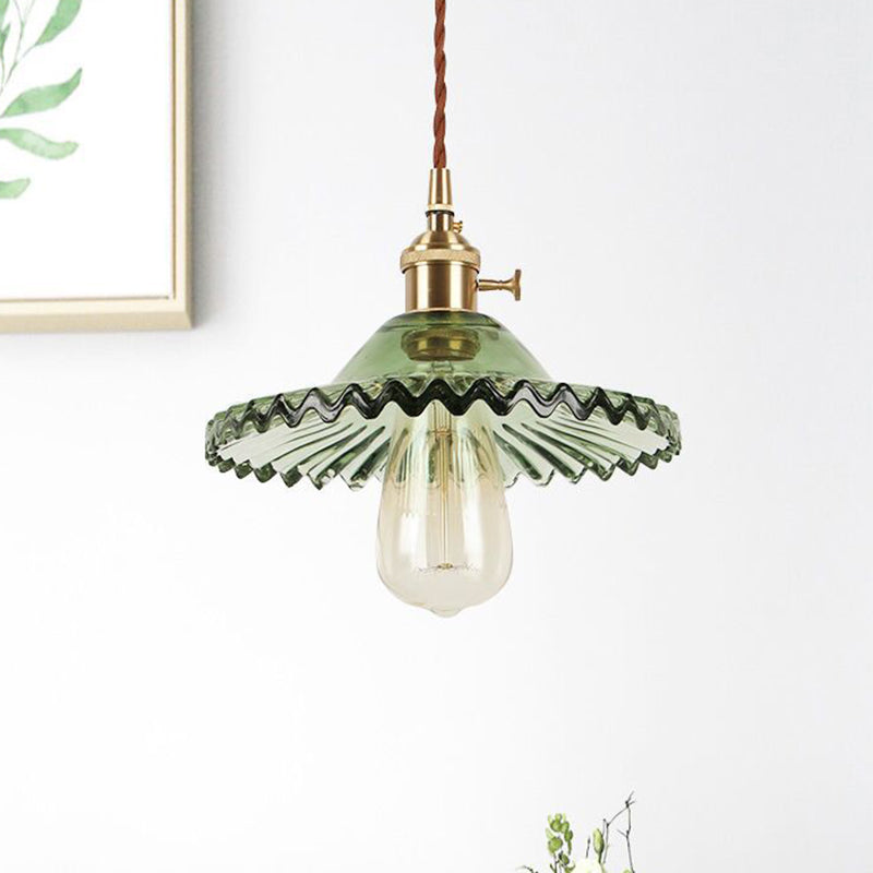 1-Light Scalloped Pendant Lamp Retro Industrial Style Lotus Glass Restaurant Hanging Lamp Clearhalo 'Ceiling Lights' 'Glass shade' 'Glass' 'Industrial Pendants' 'Industrial' 'Middle Century Pendants' 'Pendant Lights' 'Pendants' 'Tiffany' Lighting' 2579267