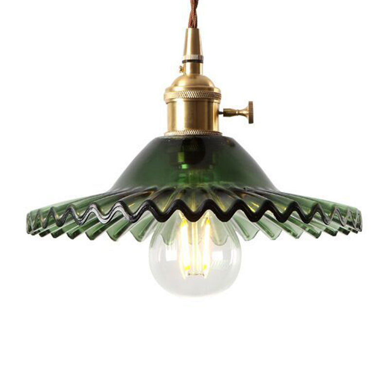 1-Light Scalloped Pendant Lamp Retro Industrial Style Lotus Glass Restaurant Hanging Lamp Clearhalo 'Ceiling Lights' 'Glass shade' 'Glass' 'Industrial Pendants' 'Industrial' 'Middle Century Pendants' 'Pendant Lights' 'Pendants' 'Tiffany' Lighting' 2579268