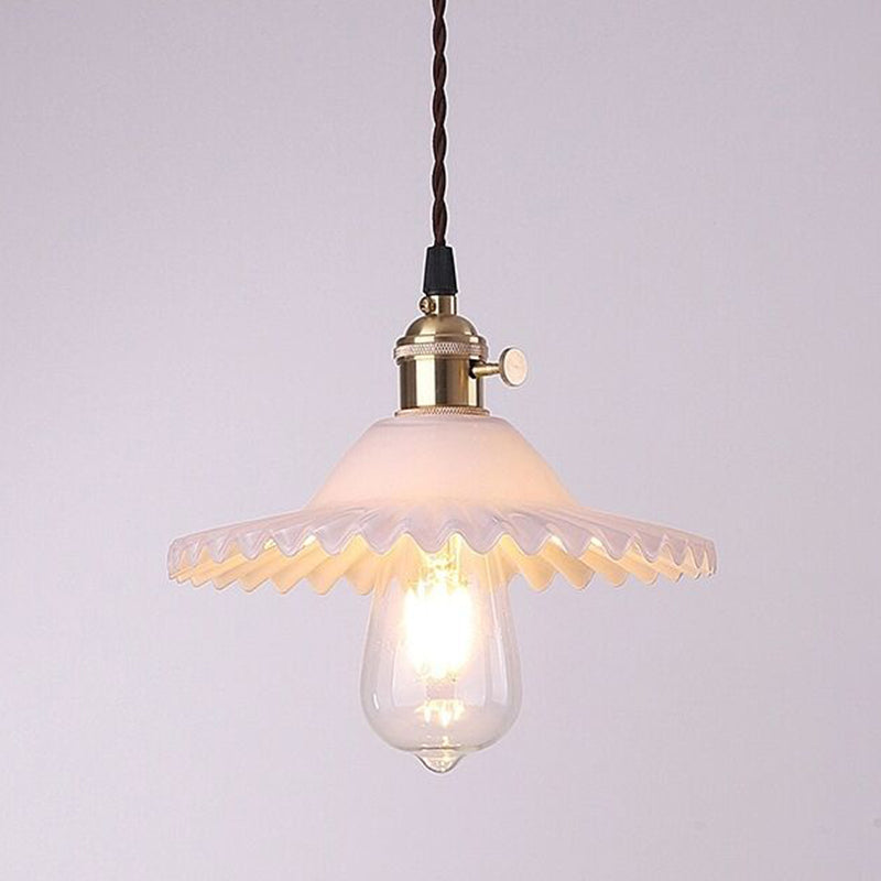 1-Light Scalloped Pendant Lamp Retro Industrial Style Lotus Glass Restaurant Hanging Lamp White Clearhalo 'Ceiling Lights' 'Glass shade' 'Glass' 'Industrial Pendants' 'Industrial' 'Middle Century Pendants' 'Pendant Lights' 'Pendants' 'Tiffany' Lighting' 2579269